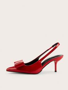 Talons hauts minimalistes et élégants  enrobé rouge à bout pointu avec nœud papillon et bride à la cheville - Rouge - Voir 3