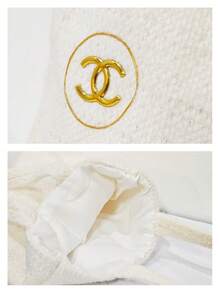 CHANEL Bộ quà tặng sang trọng, Túi đựng đồ trang điểm nhung màu kem có huy chương đặc trưng, Túi đựng đồ trang điểm du lịch - trắng - Xem 3
