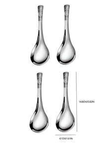 1/2/4/8pcs Stainless Steel Chinese Style Soup Spoons, Thick Handle With Auspicious Cloud & Fortune Carving, Dessert Spoons, Teaspoons Set