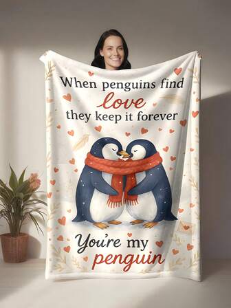 Enguin Love Blanket Gift For Couples – Anniversary, Wedding, Valentine's Day, Birthday For Girlfriend, Wife, Boyfriend & Husband, Romantic Couple Throw, 50'' X 60''