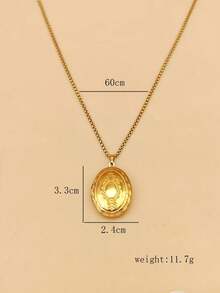 1 chiếc vòng cổ hình trái tim, hình khối, hình bầu dục, cây sự sống bằng thép không gỉ mạ vàng 18K, tối giản, dùng để lưu trữ ảnh tự làm, quà tặng ngày lễ/kỷ niệm/ngày lễ tình nhân - Vàng - Xem 5