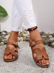 Nuevas sandalias planas de estilo bohemio de moda para mujeres - Marrón - Ver 6