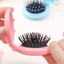 5pcs/Set Mini Round Air Cushion Comb, Foldable Portable Hair Brush With Makeup Mirror, Suitable For Travel, Home, Outdoor, Random Color - Multicolor - View 2