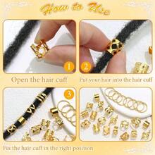 220 piezas de joyera dorada para el cabello: pulseras, anillos y accesorios para rastas. Ideales para festivales y otras ocasiones. - Aire - Ver 6