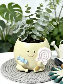 Cute Smiling Face Lollipop Planter, Succulent Greenery Pot Decor For Living Room, Kitchen, Balcony, Office Desk, Ideal Gift For New Year And Valentine's Day - Multicolor - View 5