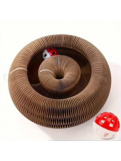 1pc Durable Cat Scratching Board Toy, Interactive Corrugated Cardboard Scratching Pad With Flexible Scratching Surface - Encourages Natural Feline Behavior And Indoor Entertainment. Random Color Bell, Cat Favorite Toy Gift, Expandable Accordion Cat Scratch Pad