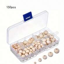 用于穿线的木珠，带收纳盒，150/280/300颗带孔木球，直径6至14毫米，圆形天然木珠，小木珠套装，用于手工制作、DIY首饰、手链等。 - 6-14mm套盒 - 查看 9