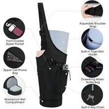 Bolsa para esterilla de yoga (1 pieza), bolso de mano alargado con gran abertura para guardar esterillas de yoga, con bolsa impermeable para toallitas húmedas y bolsa con cordón para botella de agua, correa de hombro ajustable.