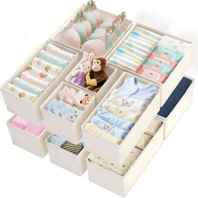12/6pcs Baby Clothes Storage Box, Drawer Organizer, Foldable Fabric Wardrobe Drawer Storage Bin, Drawer Divider Box, Suitable For Storing Bras, Socks, Ties, Scarves, Etc.
