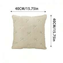 Funda de almohada con lazo, suave felpa sintética, de jacquard, para decoración de dormitorio, vacaciones, hogar, sofá. - Blanco - Ver 8