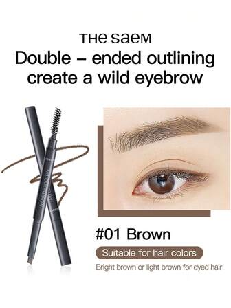 the SAEM Deshine Dual-Ended Eyebrow Pencil, Waterproof, Sweat-Resistant, Natural, Long-Lasting, Smudge-Proof, Easy Application, Fine Tip, Wild Brow - 01 Brown