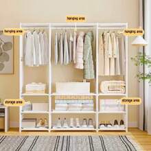 1pc 4-Tier Multifunctional Wardrobe - Dustproof Storage Rack With Hanging Rod, Easy Tool-Free Assembly, 66.93 Inches Tall, Suitable For Storing Shoes, Clothes, Bags And More, Space-Saving Design For Bedroom, Office, Dorm, Living Room