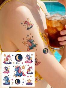STARTTOOS Sparkling Pink Tattoo Sticker Cartoon Unicorn Star Moon Pattern Temporary Fake Tattoo Sticker Suitable For Fingers, Ears, Shoulders, Neck, Collarbone DIY Daily Party Festival Gift Body Waterproof Realistic Tattoo Sticker - Multicolor - View 14