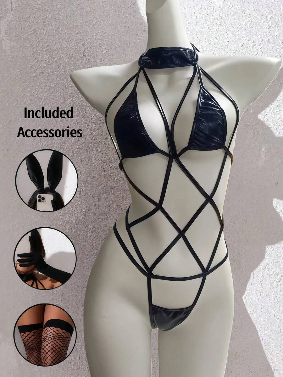 女式性感过膝网纱兔女郎四件套