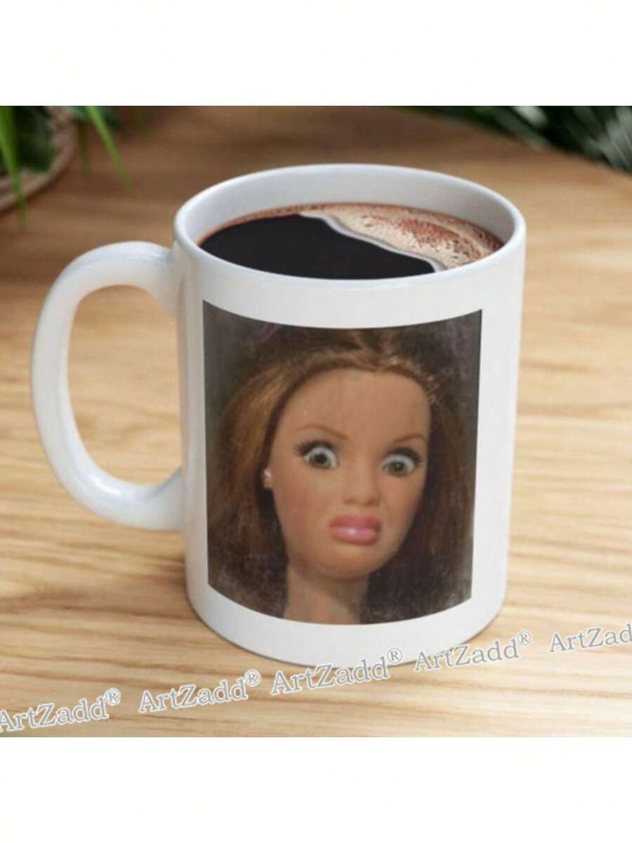 Funny Doll Face Mug, Disgusted Doll Meme Coffee Cup, Sarcastic Reaction Gift, Weird Humor Tea Cup, Funny Mug Gift For Friends & Family, 11 Oz Coffee Mug, Birthday White Elephant Christmas Gift - White - View 1