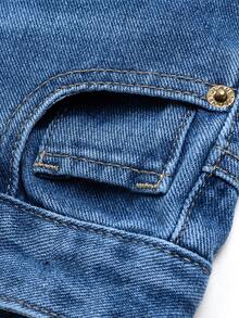 年轻男孩街头风格多口袋轻度水洗可调节腰部牛仔工装裤 - 深色水洗藍 - 查看 7