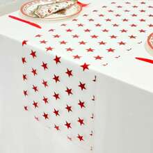 1/2pcs Red Star Foil Table Runner, 11.02*108.27 Inches, Suitable For Holiday Parties, Family Gatherings, Holiday Decorations, Weddings, Banquets, Indoor And Outdoor Dining Table Centerpiece - Multicolor - View 5