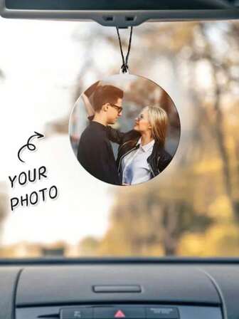 Customized Round Car Pendant | Can Print Family Portrait / Cute Pets / Couple Photo, Rear View Mirror Hanging (Lightweight, Non-Obstructive), Smooth Texture + Invisible Hanging Rope, Gentle Swinging During Driving, Thoughtful Car Decor Gift For Couples, Pet Owner, New Mom, Husband, Dad, Boyfriend