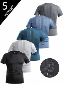 Driftmere 5pcs Men's Quick Dry Running T-Shirts - Breathable Summer Sports Tees, Suitable For Hiking, Fishing And Outdoor Activities - Lightweight & Stretchy - Multicolor - View 24