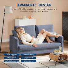 Sillón decorativo de 130 cm, sofá de lectura de chenilla, capacidad de 203 kg, sofá que ahorra espacio para la sala de estar, cómodo sillón con brazos. - Gris - Ver 5