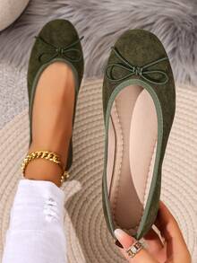 New Fashionable Minimalist Versatile Macaron Color Ribbon Lace-Up Ballet Flats - Green - View 7