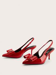 Talons hauts minimalistes et élégants  enrobé rouge à bout pointu avec nœud papillon et bride à la cheville - Rouge - Voir 4