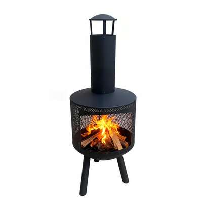Fire Chiminea For Garden, Ø43xH 114cm Coated Steel Outdoor Fire Chiminea Log Burner, Patio Fire Pit Heater With Chimney, Poker For Home Outdoor