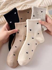 5 Pairs Of Women's Ankle Socks, Heart-Shaped Black And White Crew Socks, Easy And Comfortable, With Random Colors - Multicolor - View 4