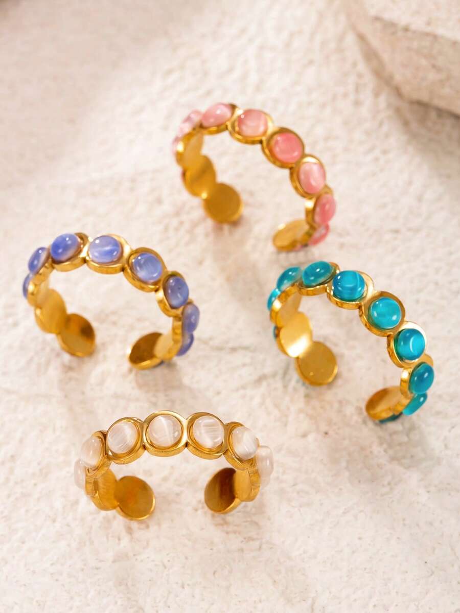 不锈钢女士戒指，彩色圆珠，简约可爱Y2K风格，女士饰品，日常佩戴，送给姐妹的礼物 - 彩色原子戒指 - 查看 1