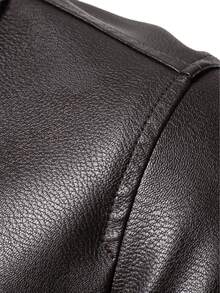 男士秋冬夹克，加厚保暖PU皮摩托车夹克，休闲装 - 咖啡棕 - 查看 4