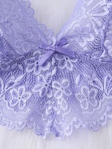 French Lace Trim Camisole Style Thin Cup Breathable Comfortable Women's Lingerie Set, Summer - Purple - View 5