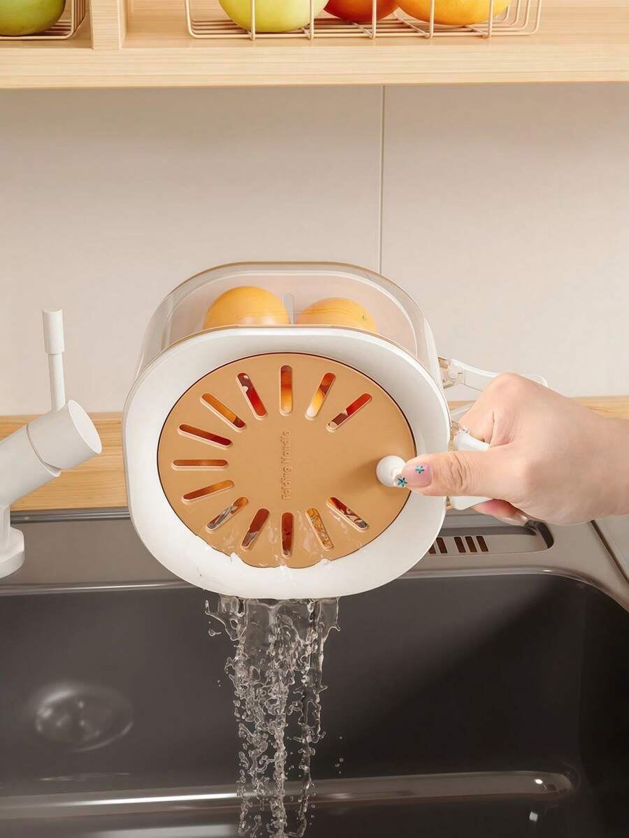1 pieza Cesta escurridor en colores rosa y café, con detalles ingeniosos ocultos en su diseño. El asa es plegable y ocultable, lo que permite un almacenamiento fácil sin ocupar espacio cuando no se usa. El diseño de tapa fácil de empujar es muy conveniente, lo que facilita sacar y poner los ingredientes. Puede manejar el lavado de verduras, el drenaje de agua, el enjuague de arroz y el almacenamiento de frutas y verduras, lo que hace que la organización de la cocina sea talla grande eficiente.