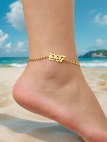 MONALLY 1990~2000 生日数字吊坠脚链，简约可调节 18K 镀金脚链，适合女性日常佩戴和送礼 - 腳鍊 - 查看 22