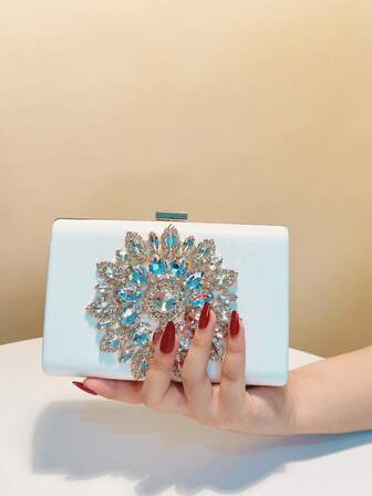 PU时尚休闲设计晚宴包黑色金属叶子亮片小手拿包派对活动晚宴手提包带链条单肩包