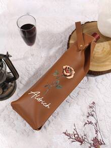 个性化葡萄酒瓶手提袋，定制生日花葡萄酒袋，定制姓名皮革葡萄酒袋，刻字葡萄酒袋，乔迁之喜，结婚礼物，适合葡萄酒爱好者和企业礼品 - 彩色 - 查看 3