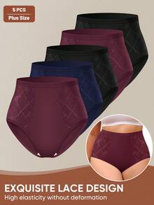 MEIYATING 5pcs Plus Size Women High Waist Jacquard Mesh Patchwork Tummy Control Lift Buttocks Symmetrical Line Elegant Comfortable Daily Briefs - Multicolor - View 6