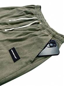 Men's Everyday Corduroy Joggers - Couples Matching Design, Elastic Drawstring Waist Pockets Straight-Leg Pants - màu xanh lá - Xem 5