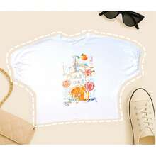 Camiseta de algodón de manga corta para mujer, casual, de cuello redondo y longitud regular, con gráficos únicos en la parte delantera - Blanco - Ver 2