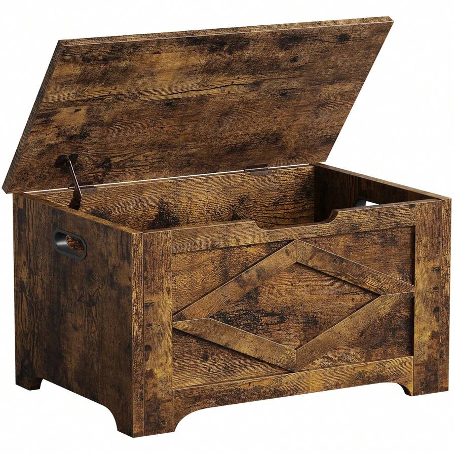 Cofre de Almacenamiento de 60 cm, Banco de Madera con Bisagra de , Fácil de Armar, Ideal para Entrada, Sala y Recámara - Marrón - Ver 1