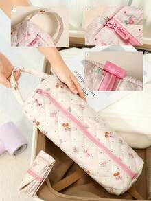 Floral Bow Quilted Hair Dryer Storage Bag, Leopard Print Curling Iron Storage Bag, Travel Portable Hair Styling Tool Bag, Travel Storage Pouch, Travel Organizer Bag, Suitable For Curling Iron, Hair Dryer, Hair Clips, Straightener, Dust-Proof Large Capacity Handbag, With Electric Curling Iron & Flat Iron Protective Case, Hair Dryer Storage Bag, Suitable For Home, Gym, Vacation And Business Travel