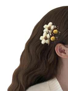 2 Stück/Set süße Plüschblumen Haarclips, Winter Fellschleife Seitenpony Haarclips - Verschiedenfarbig - Übersicht 4