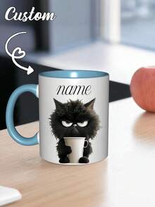 1pc Customized Black Cat Mug, Personalized Mug, Coffee Cup, Can Customize Name Or Text, Personalized Gift For Friends, Family, Women, Men, Holiday Gift, Anti-Mold, Reusable, Delicate And Cute, Modern Minimalist Customization - Multicolor - View 5