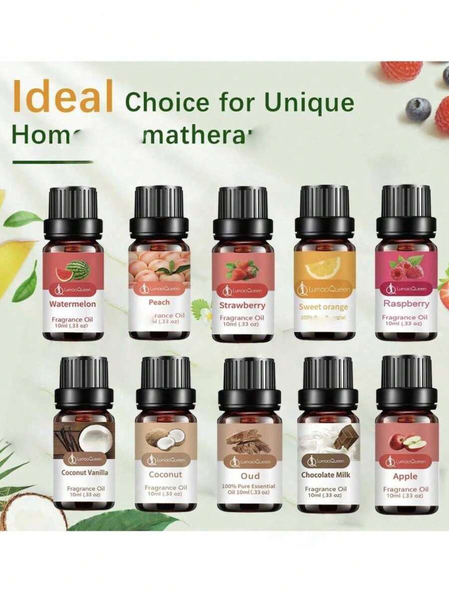 Óleos Essenciais Premium de 10ml, Adequados para Difusor de Aromas, Cuidados Domésticos, Fabricação de Velas, Fragrâncias, Aromaterapia, Umidificadores e Presentes. Os Óleos Essenciais para Difusor de Aromas Auxiliam na Respiração, Relaxamento, Regulação do Humor e Purificação do Ar. 100% Naturais (1 Frasco, 2 Frascos, 3 Frascos). Aromas: Halloween, Misterioso, Outono, Feriados, Natal, Inverno, Festivo, Madeira de Áloe, Coco e Baunilha, Coco, Melancia, Morango, Framboesa, Chocolate ao Leite, Laranja Doce, Maçã e Pêssego. - Multifragrância - Ver 1