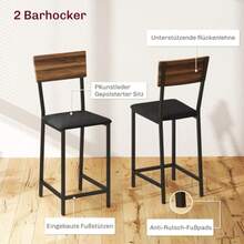 HOMCOM 3-Piece Bar Table And Stool Set With Folding Counter, Glass Rack, Bottle Rack, Shelf, 2 Stools, Steel Frame, Modern Style, Kitchen Dining Set, Brown - Brown - View 5