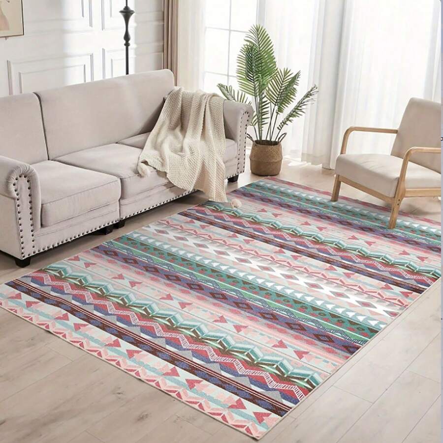 1 pieza Alfombra lavable Orhopui de estilo vintage, antideslizante, de bajo espesor, lavable a máquina, resistente a las manchas, alfombra grande y suave para sala de estar, dormitorio, comedor y piso - Multicolor - Ver 1