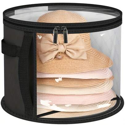 Extra Large Hat Storage Box, Dual Compartment Design, 2 Color Options. This Extra Large Hat Organizer Box Features A Reinforced Handle And Foldable Non-Woven Accessory Pouch, Lightweight And Transparent, With Double Zipper Closure, Made Of Durable Plastic Material, Suitable For Storing Cowboy Hats, Sun Hats, Beach Hats, Etc. Lightweight, Stain-Resistant, With Transparent Window, Double Zipper, And Reinforced Handle, Also Can Be Used For Storing Clothes, Toys, Daily Commute Accessories, Etc.