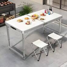 Multifunctional Folding Camping Table,Adjustable Height,Portable Fold-In-Half Camping Picnic Table With Carrying Handle Suitable For Camping, Tailgating, Grilling, Hunting, Outdoor Dining And Fishing,Gift For Boyfriend,Husband And Parents. - trắng - Xem 3