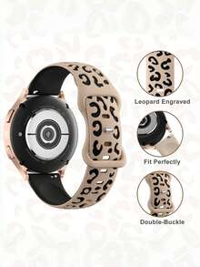 2 paquetes de 20 mm Correa de reloj de silicona con grabado de estampado de leopardo bicolor, correa deportiva resistente al agua compatible con Samsung Galaxy Watch 7 6 5 4 de 40 mm y 44 mm/5 Pro/6 Classic de 47 mm/ Watch 4 Classic/Active 2, de 20 mm y 45 mm/Galaxy Active 2/Galaxy Watch 3/Watch 4 Classic de 42 mm y 46 mm, Watch 6 de 47 mm y 43 mm, 20 mm Correa de repuesto con estampado de guepardo compatible con Huawei Honor Garmin Amazfit para mujeres y hombres - Té con leche negro + Té con leche Starlight - Ver 4