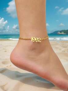 MONALLY 1990~2000 生日数字吊坠脚链，简约可调节 18K 镀金脚链，适合女性日常佩戴和送礼 - 腳鍊 - 查看 20