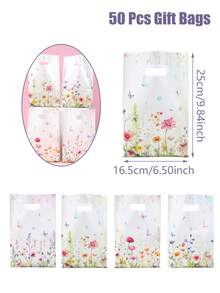 10/25/50个装花卉蝴蝶图案礼品袋，彩色野花手提袋，礼品包装袋，生日派对回礼袋，春季主题装饰，婚礼生日装饰，宾客礼品，婴儿派对装饰，春季装饰，节日派对用品，礼品袋套装 - 花朵蝴蝶 - 查看 12